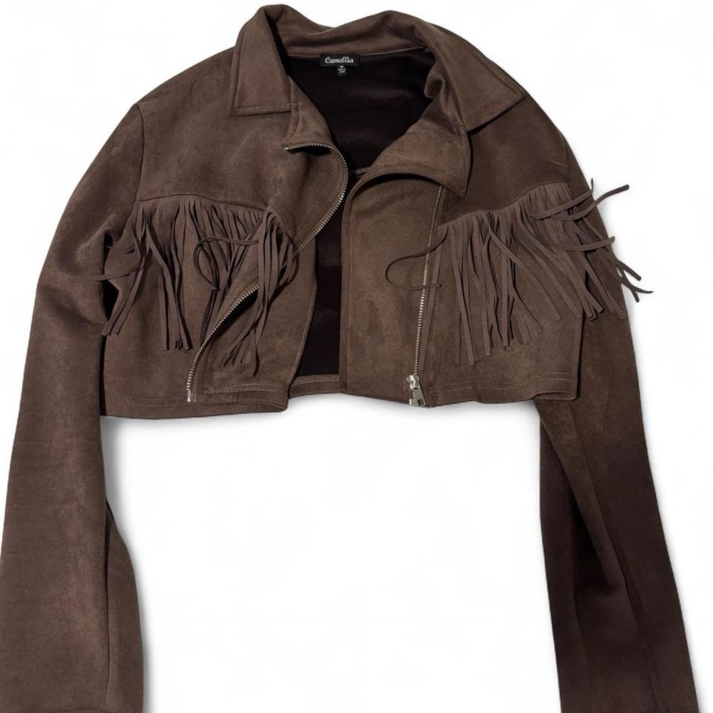 Brown Fringe Cropped Jacket